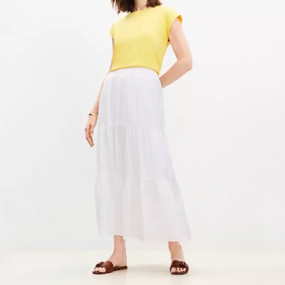 LOFT white tiered maxi skirt - Picture 1 of 8